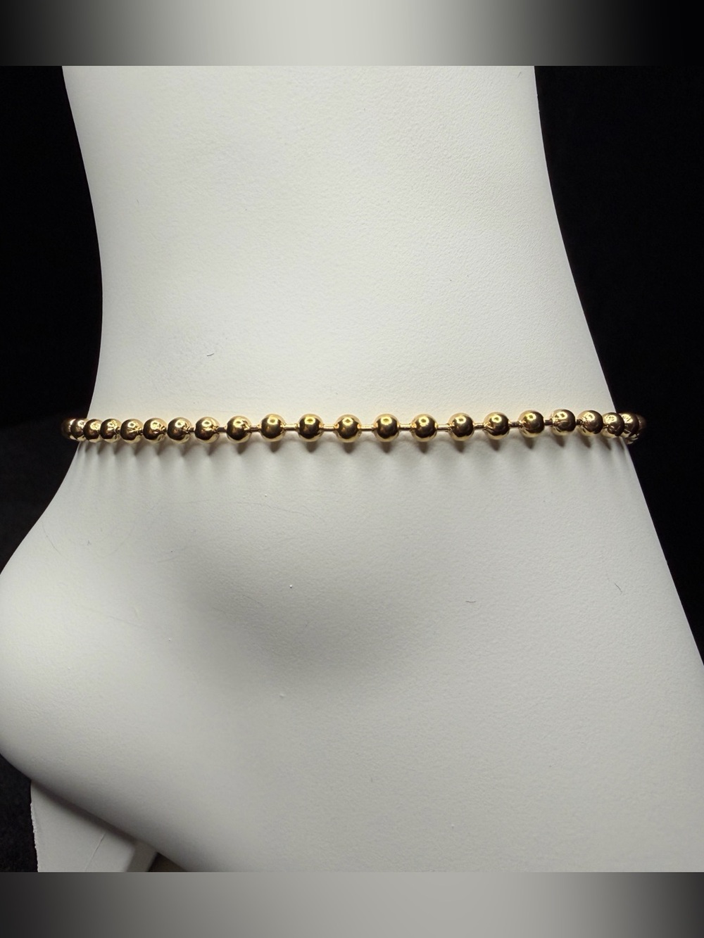 Round Ball Bead 7-9in 3MM 14K Gold Finish Anklet w/ Lobster Clasp. Brand New.